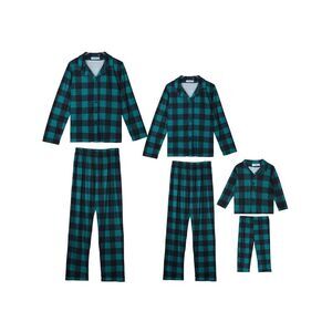 Kid's Plaid Long Sleeve Tee with Pants Loungewear Pajama Sets Green